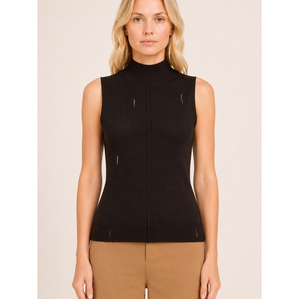 amiri distressed 100% cashmere mock neck sleeveless womens sweater brown small
